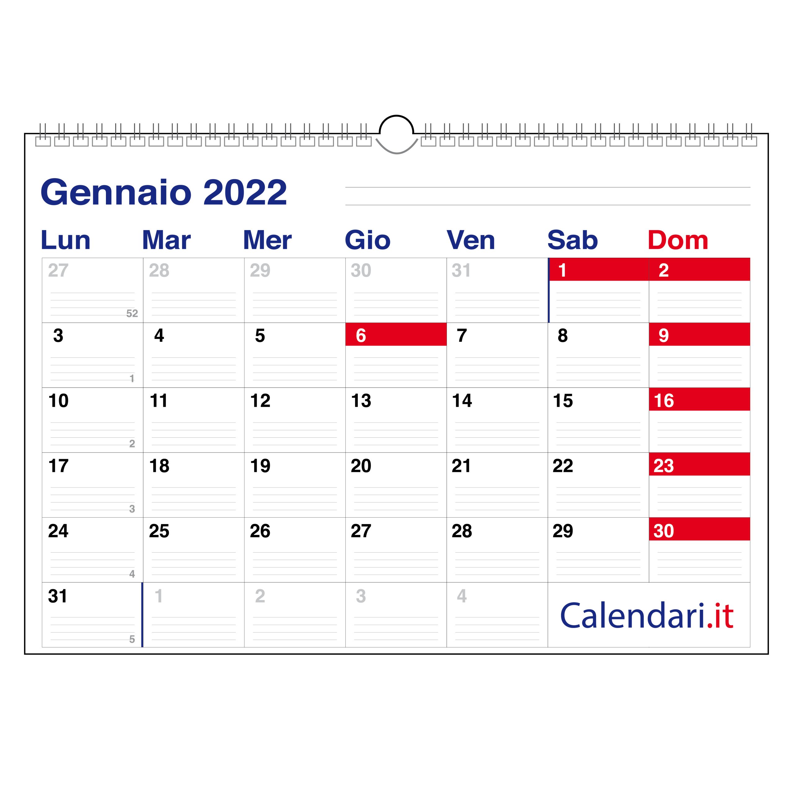 Calendario 2022 Con 12 Mesi A Caselle Tabellare Mensile Calendariit
