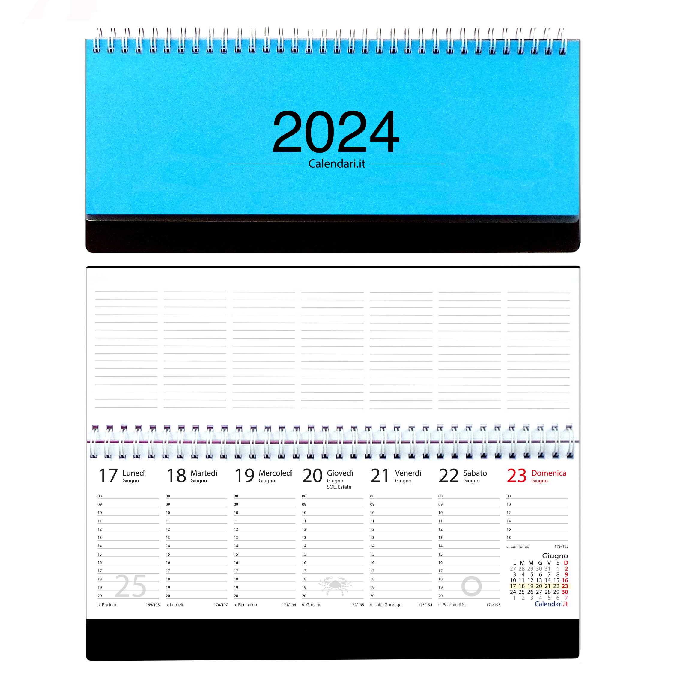 Agenda 2024 settimanale 10 colori planning da ufficio orizzontale con  spirale -  - calendari 2024 - calendario 2024 - planner -  agende - settimanali - famiglia - calendario da tavolo - sottomano