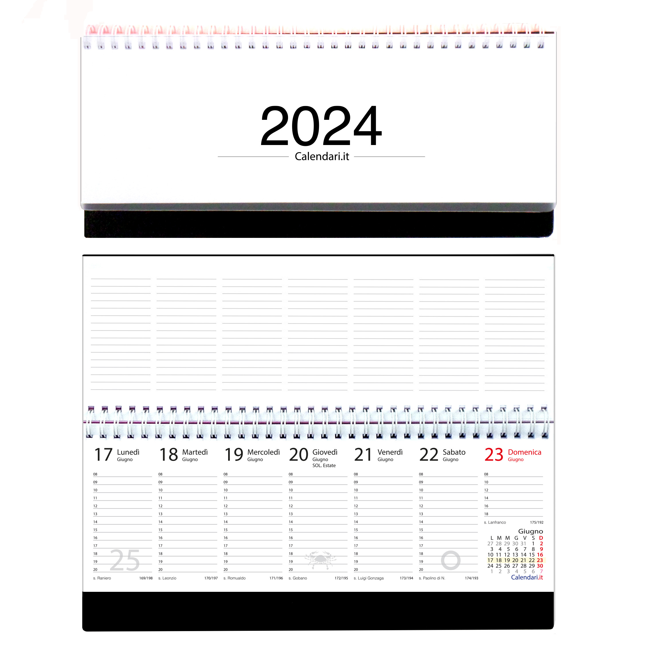 Agenda 2024 settimanale 10 colori planning da ufficio orizzontale con  spirale