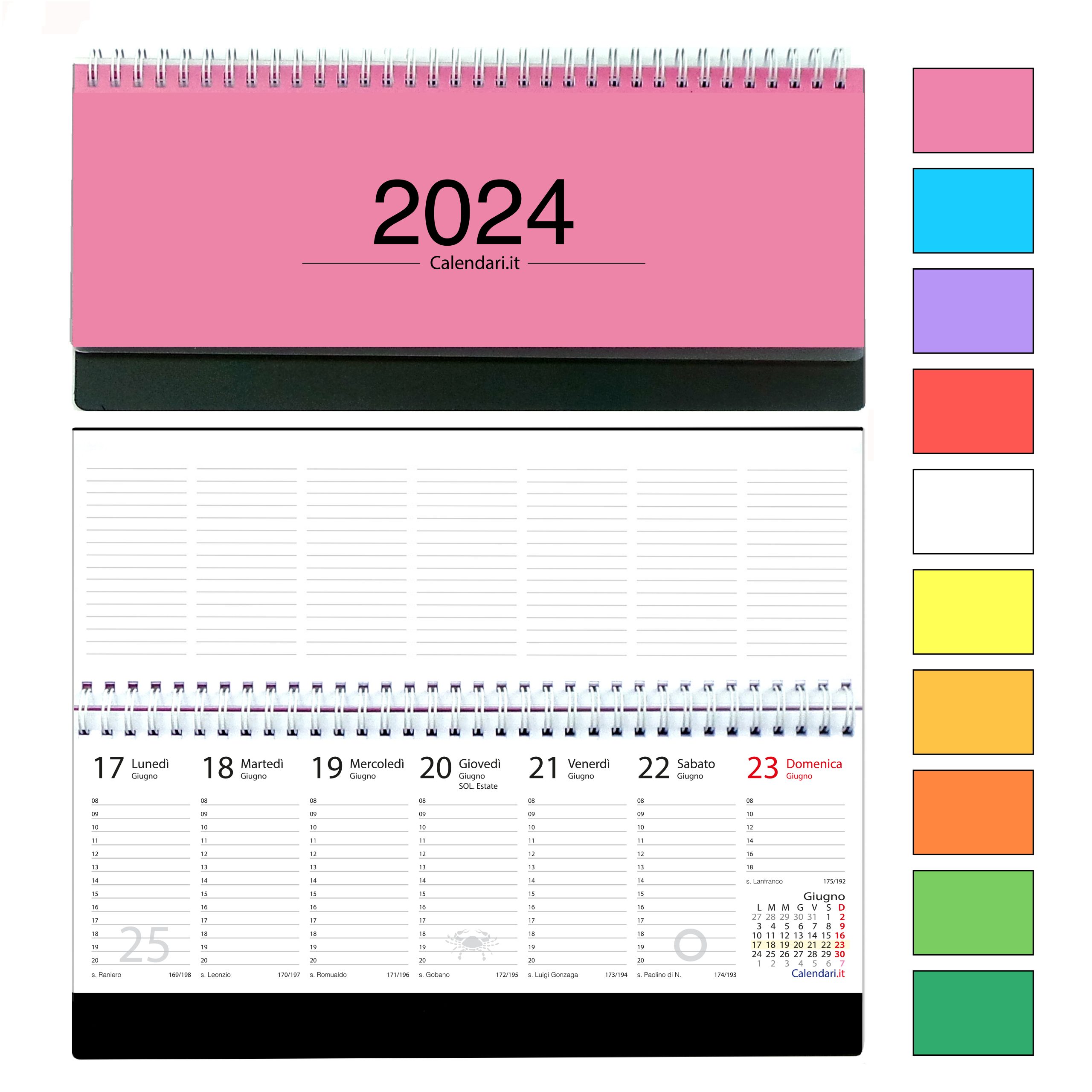 Agenda 2024 settimanale 10 colori planning da ufficio orizzontale con  spirale