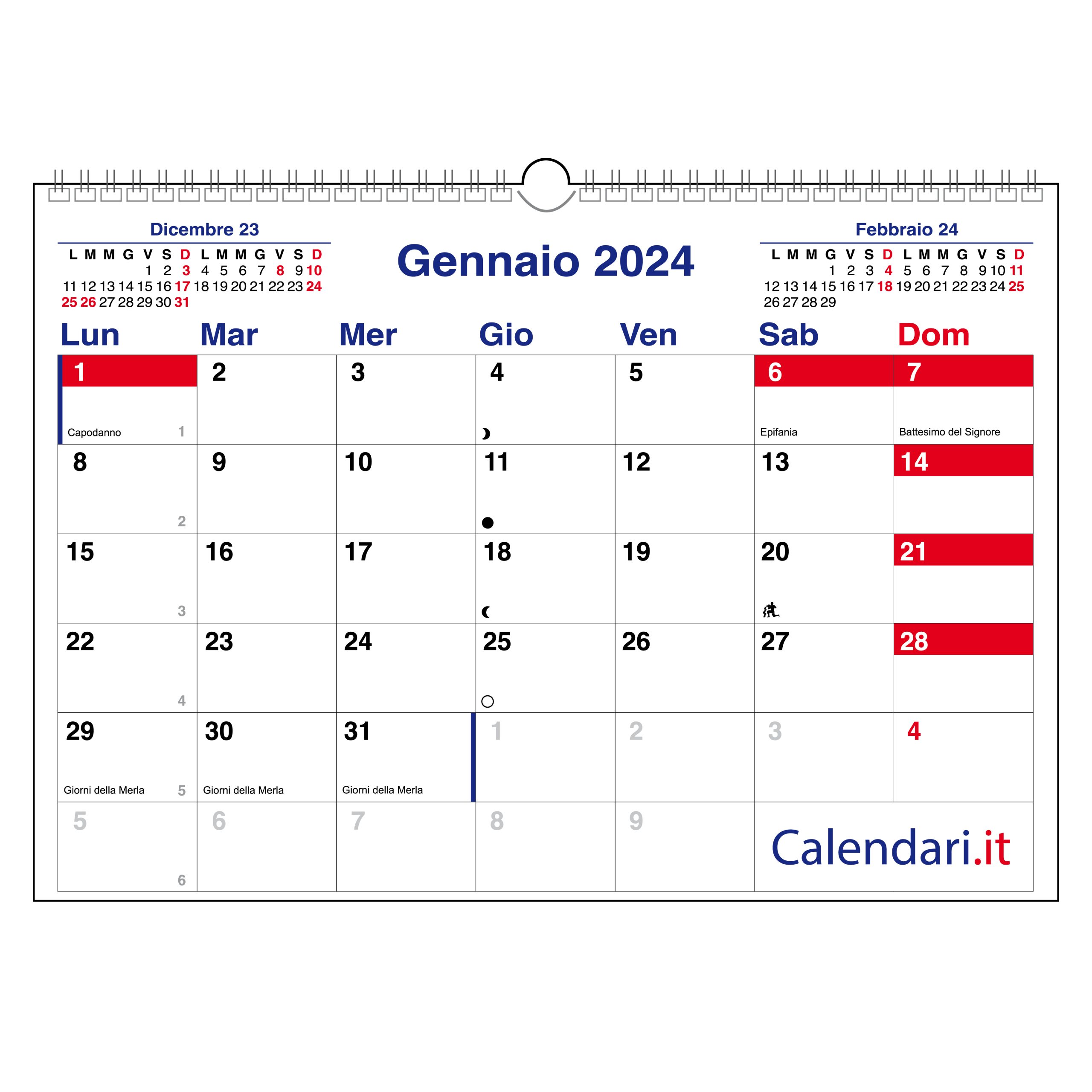 AGENDA 2024 giornaliera: una pagina per giorno A4,italiano , 12