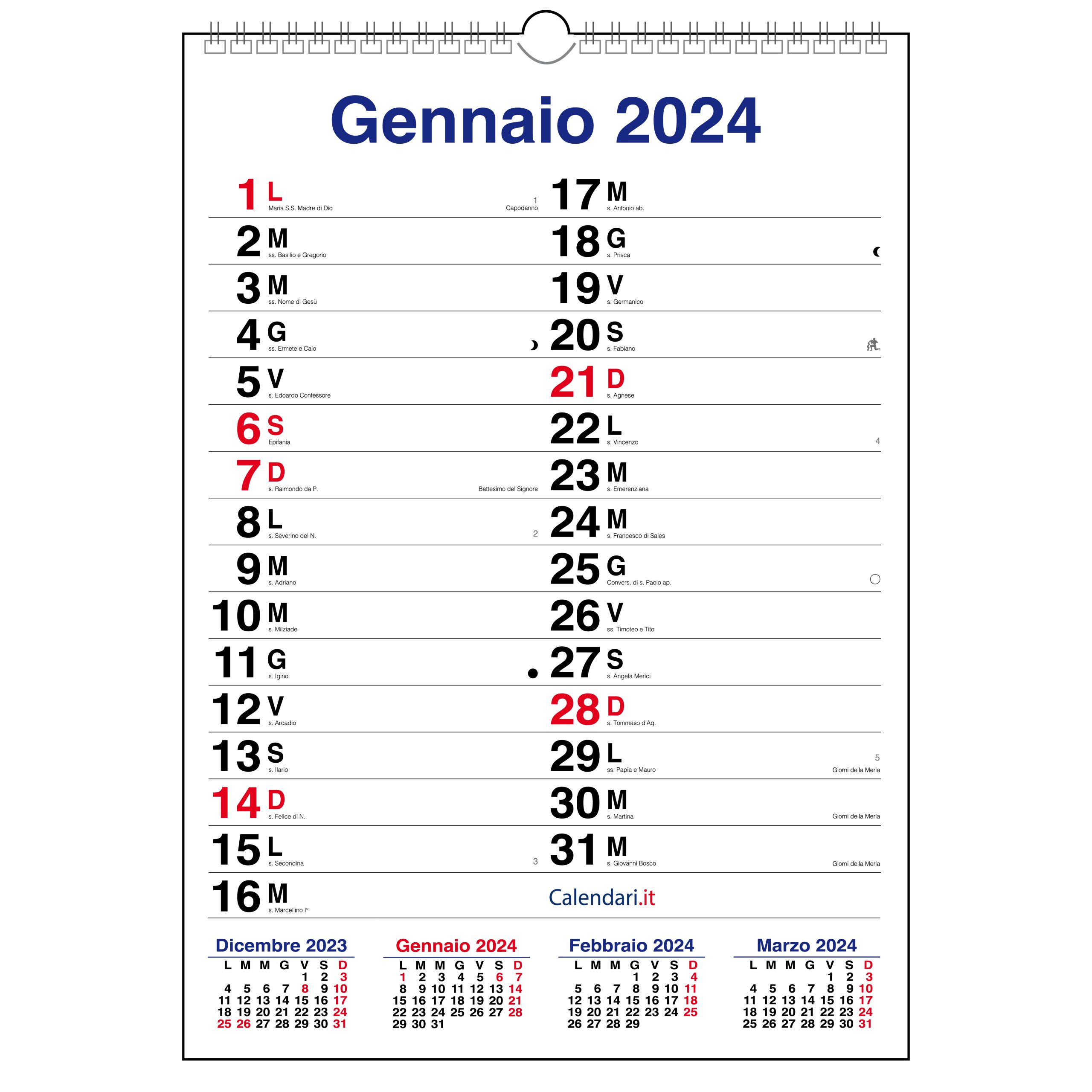 2024: Agenda giornaliera A4 da Gennaio a Dicembre 2024, 12 mesi, italiano  grande, Un giorno per pagina