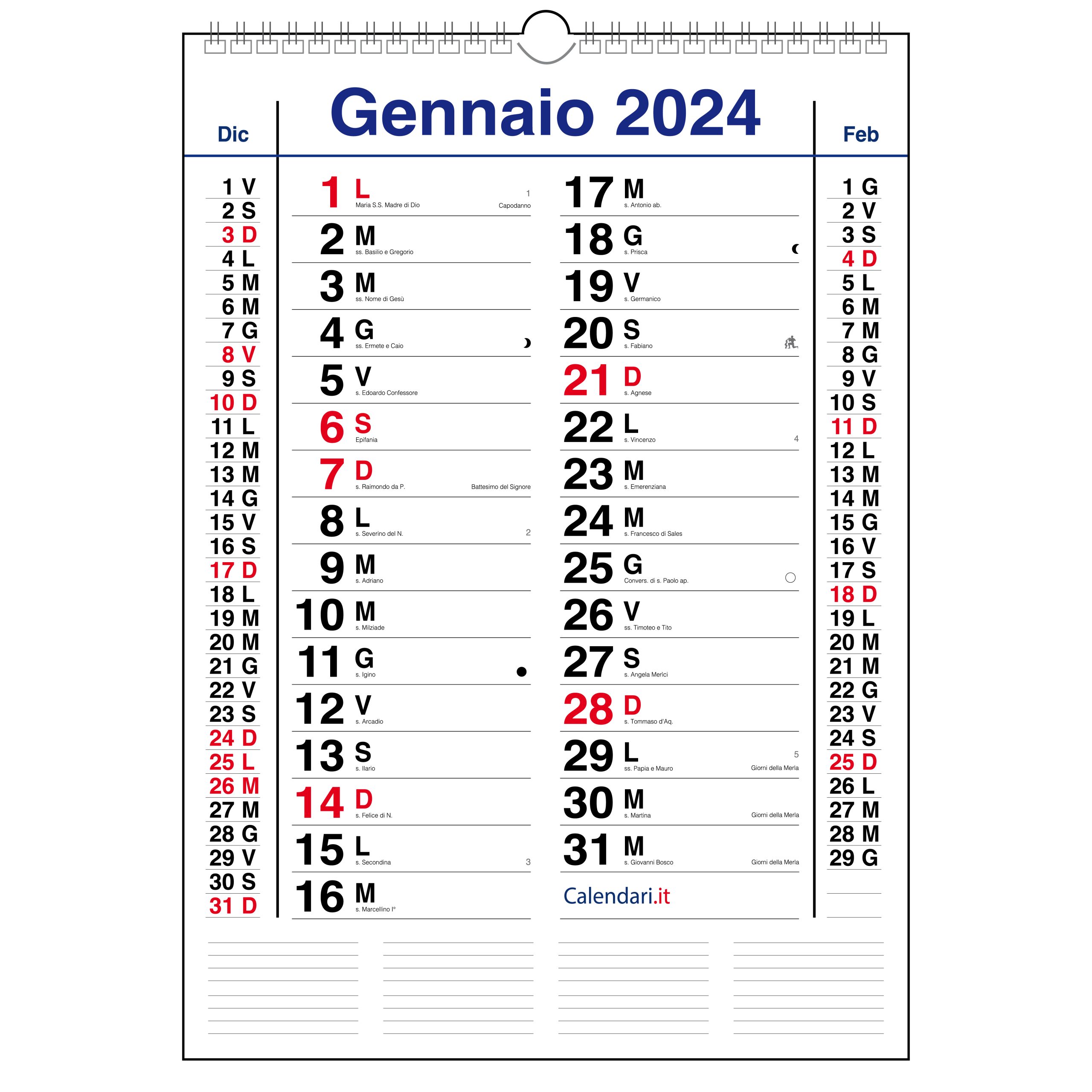Calendari 2024, Calendari da muro