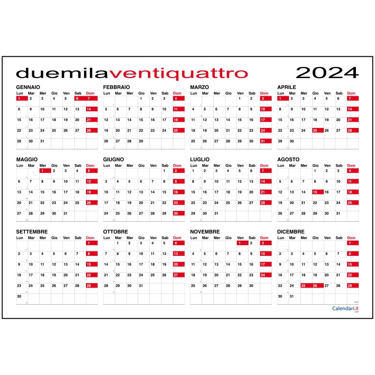 Calendario 2024 Planner Planning Tabelle Giornaliero Muro Calendariit 4118