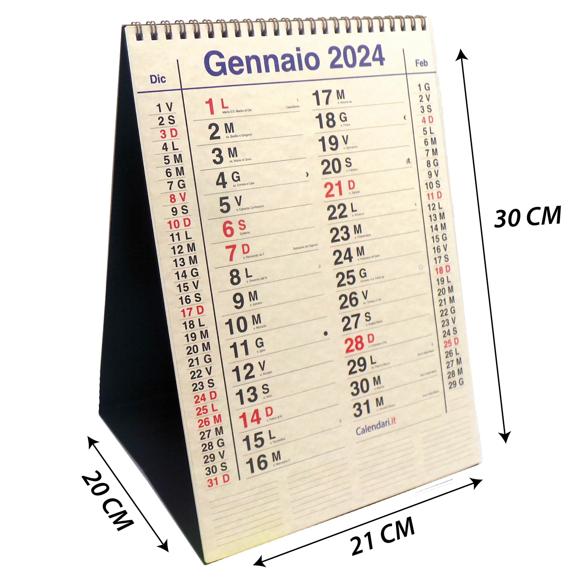 Calendario 2024 tavolo DELUXE mod. olandese a 3 mesi a piramide A4 - 21x30  cm -  - calendari 2024 - calendario 2024 - planner - agende -  settimanali - famiglia - calendario da tavolo - sottomano