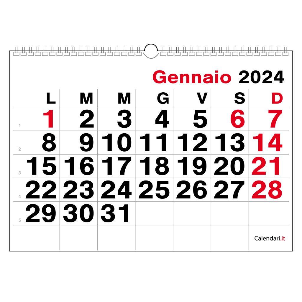 Calendario 2024 da muro stretto slim sottile righe per appunti, santi